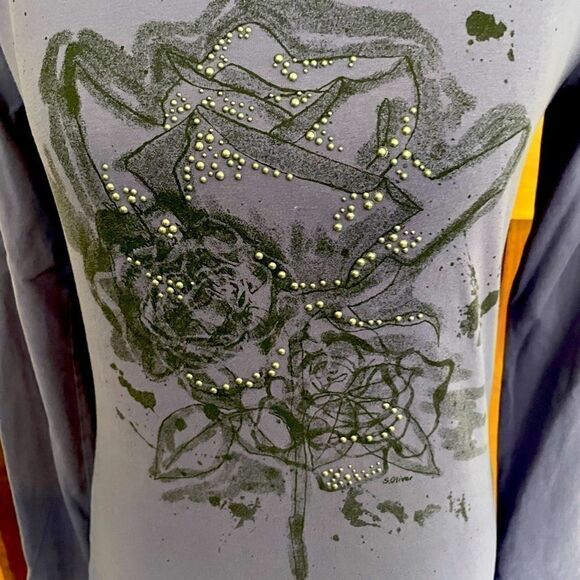 S Oliver long sleeved cotton purple graphic floral tee with embellishments - Picture 3 of 6